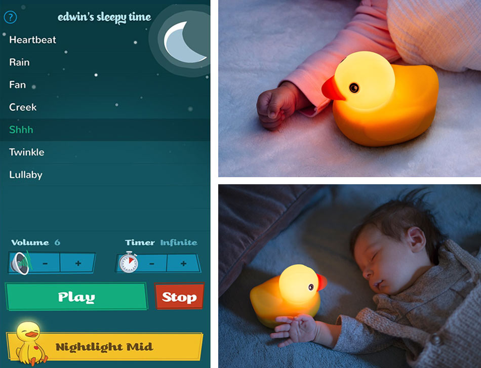 edwin the smart Duck l'app permette di programmare la ninna nanna e la luce